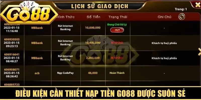 Điều kiện cần thiết nạp tiền Go88 được suôn sẻ